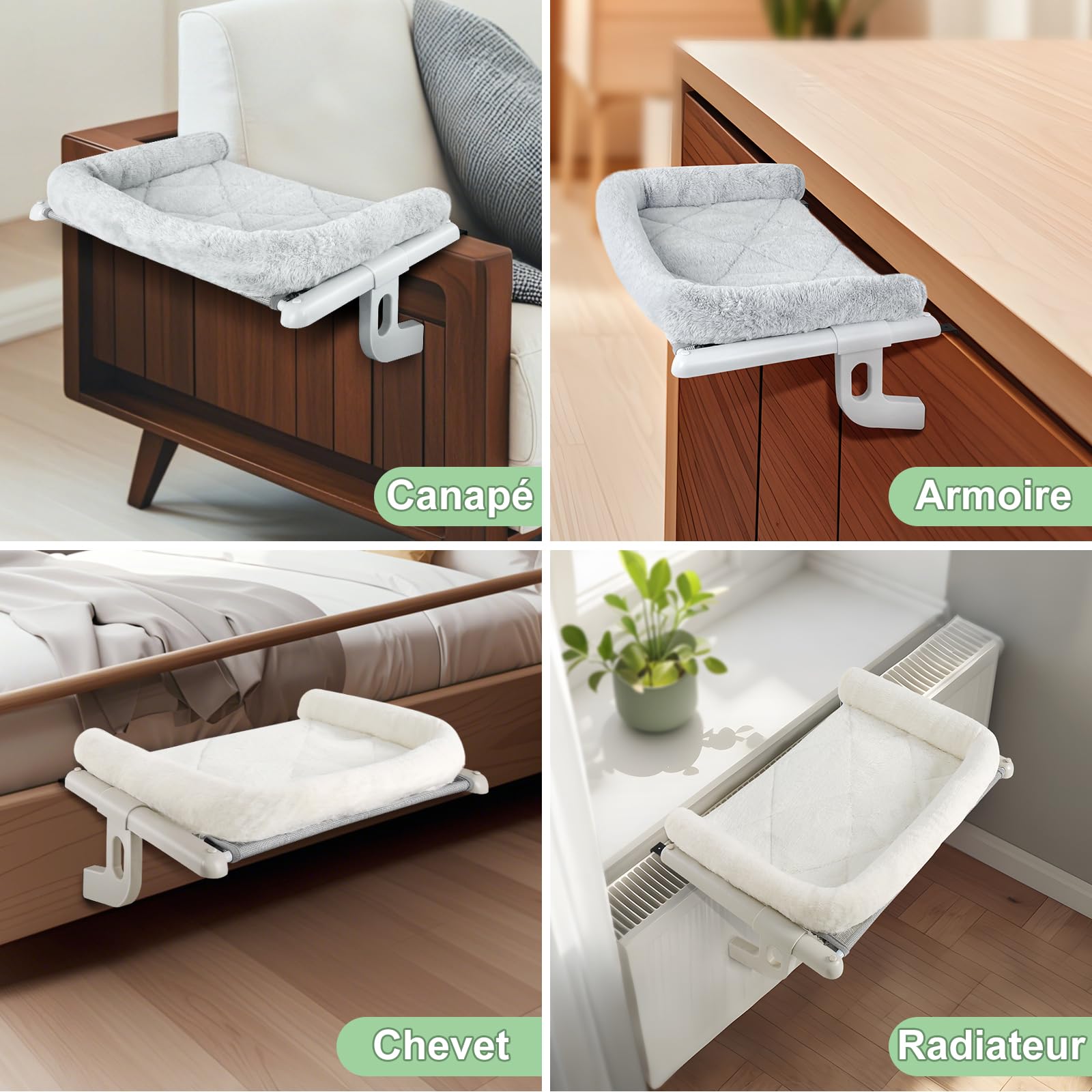 GUUSII HOME Hamac pour Chat Fenetre Panier Suspendu Chats au Lit Radiateur Etagere Transat Cat Robuste Facile à Monter et à déplacer Pas de Ventouse Balcon Jusqu'à 18kg 63 * 38cm(Blanc,L)