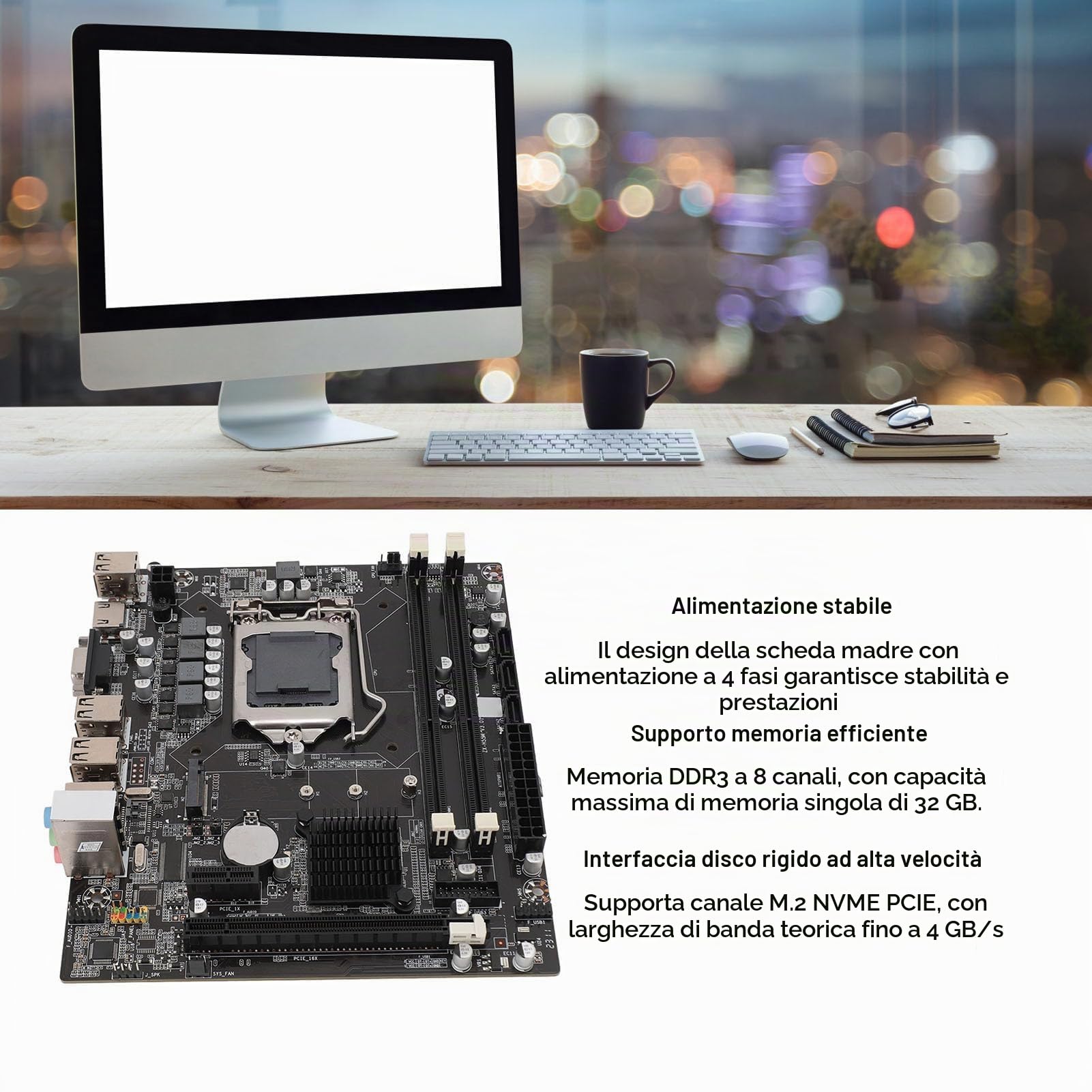 Dpofirs Scheda Madre H55 LGA 1156, per Generation I3 I5 I7, Scheda Madre Server PC, 2×DDR3, Slot per Scheda Grafica PCIE X16, Scheda Madre Computer per Giochi per PC
