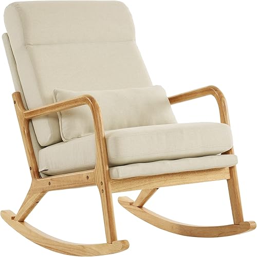 Moderna mecedora deslizante, silla decorativa tapizada, mecedora para guardería y silla de lectura, silla mecedora con marco y patas de madera