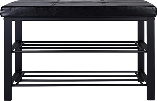 Miniatura 6 de Simplify Banco de almacenamiento, zapatero, otomano, acolchado para entrada, dormitorio, armario y pasillo, gris Gris,Negro -