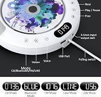 KOVCDVI Bluetooth CD Lejátszó Fali Szerelésű Érintőgombos Hangszóróval FM Rádió USB AUX LCD Kijelző Távirányító Portalanító Fedél 5