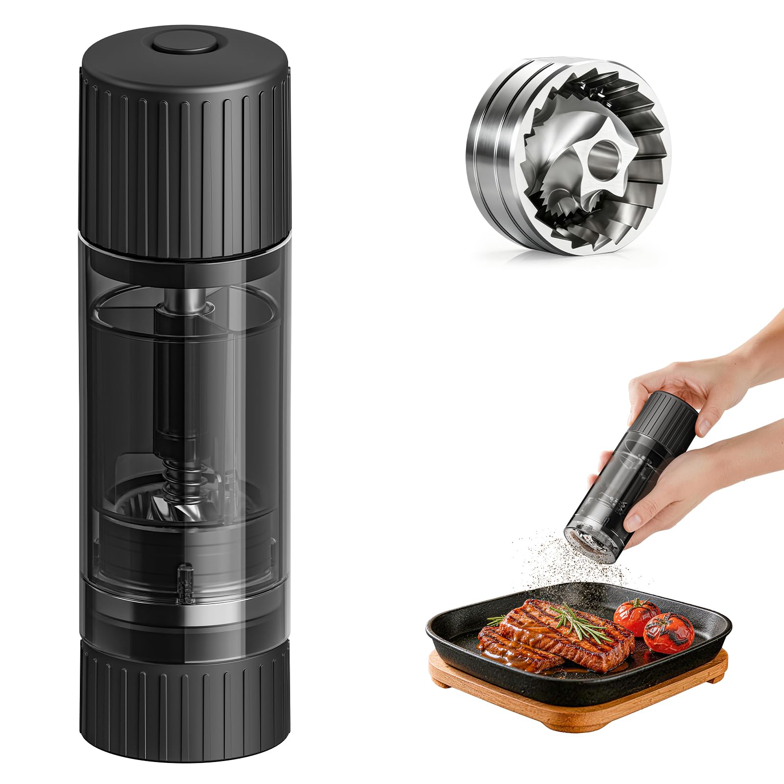 Luvan Macinapepe Professionale, Macina Pepe Manuale con Meccanismo in Acciaio Inox 430, Grana Regolabile, Adatto per Pepe Nero, Pepe Bianco, Peperoncino, Fiocchi di Prezzemolo e Rosmarino