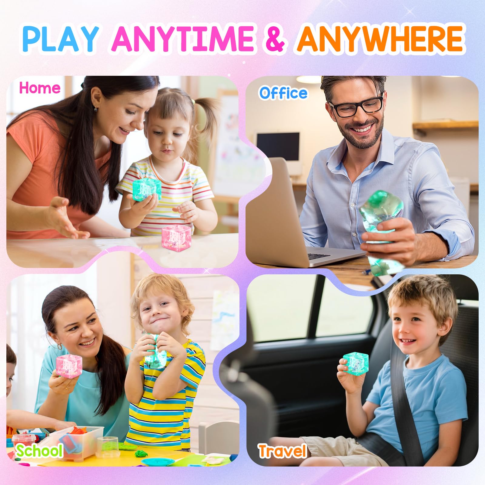 2-częściowe zabawki Squishy Cube Kulki, Kostka Lodu z Cukrowanym Słodkim Miodem z Muszlami i Pływającymi Gwiazdami, Wypełnione Zabawki Squishy Ball dla Dzieci i Dorosłych na Ulgę