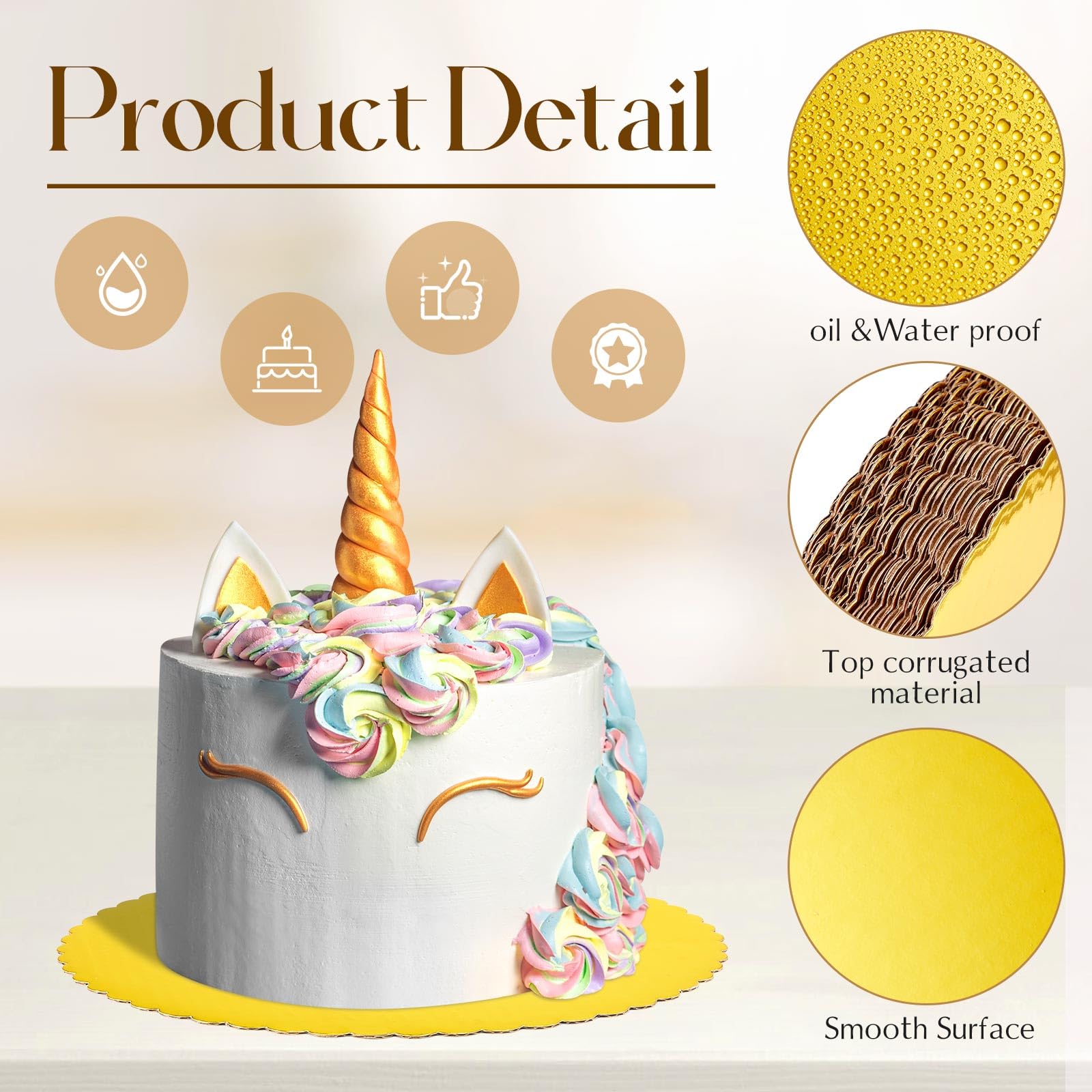 Dandat 150 tablas doradas desechables de cartón para tartas, redondas, con revestimiento, base circular para tartas para mesa de postre, suministros de decoración de pasteles (10 pulgadas)