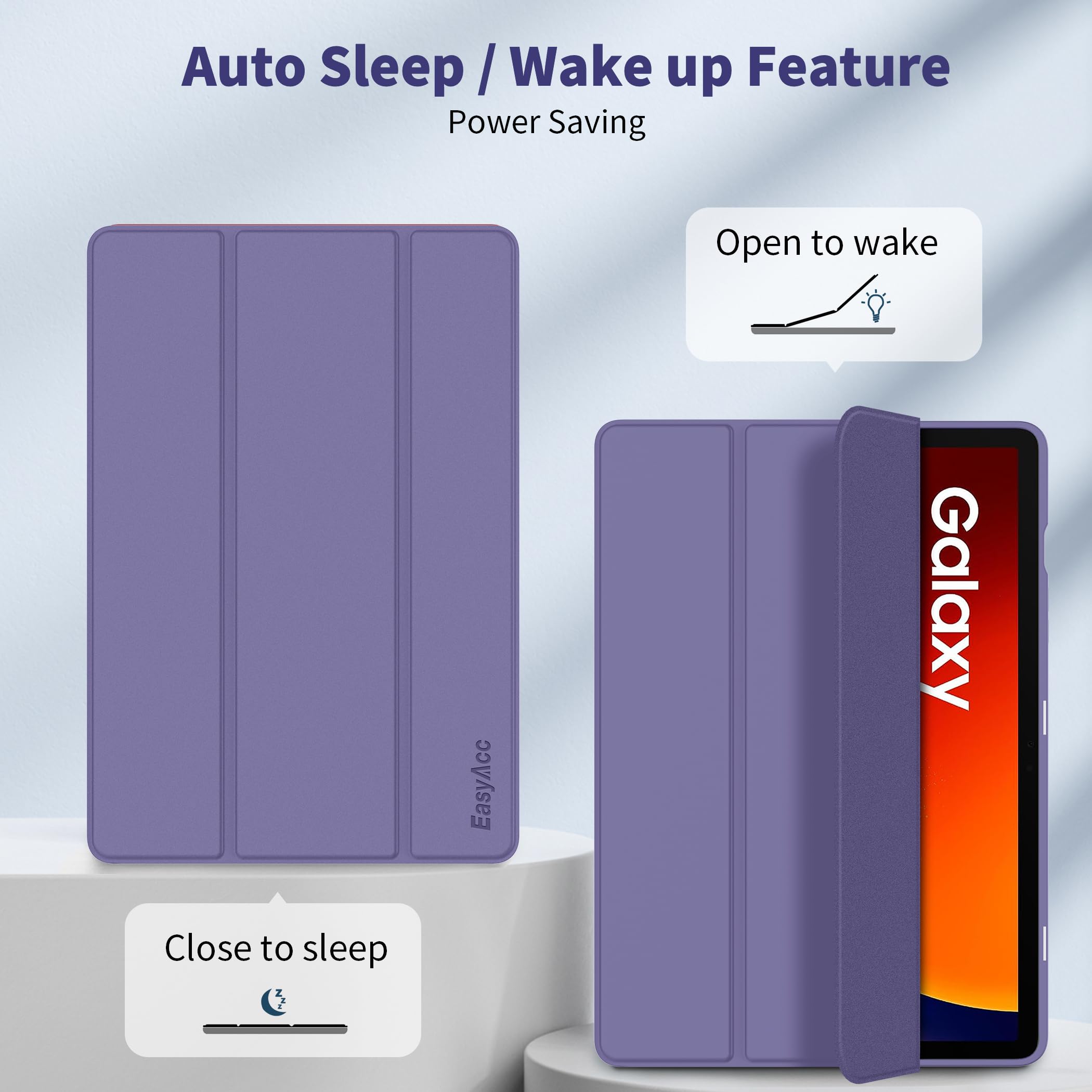 EasyAcc Custodia Cover Compatibile con Samsung Galaxy Tab S9 FE/S9 2023 11 Pollici con Cover Leggero Supporto in Pelle PU Case,SM-X710 (Wi-Fi)/SM-X716B (5G Global)/SM-X718U,Glicina Púrpura