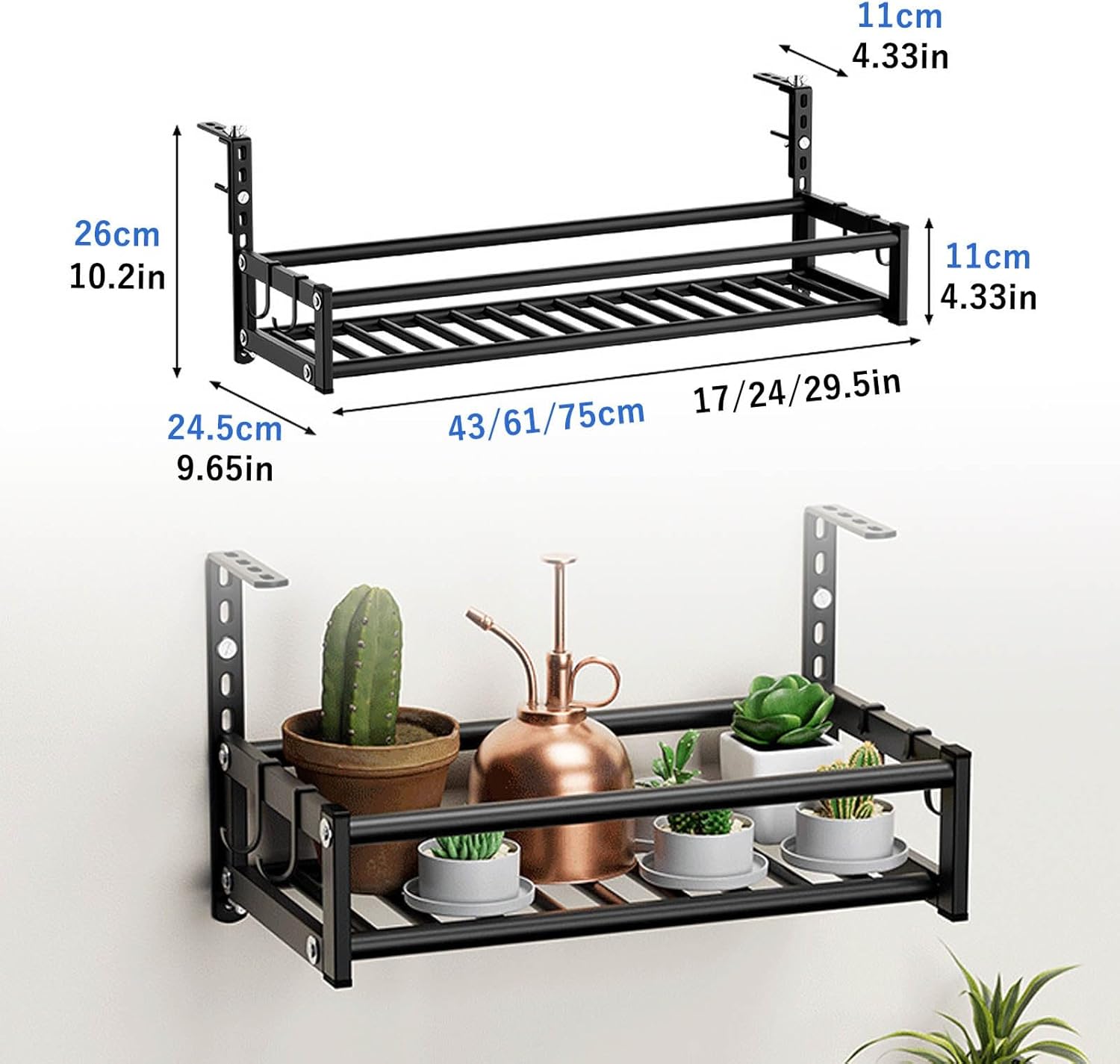 Adjustable Balcony Plant Holder - Sturdy Gray Planter for Garden Railings, Easy Installation, Strong Load Capacity, Perfect for Outdoor Spaces (75x24.5x26 cm)