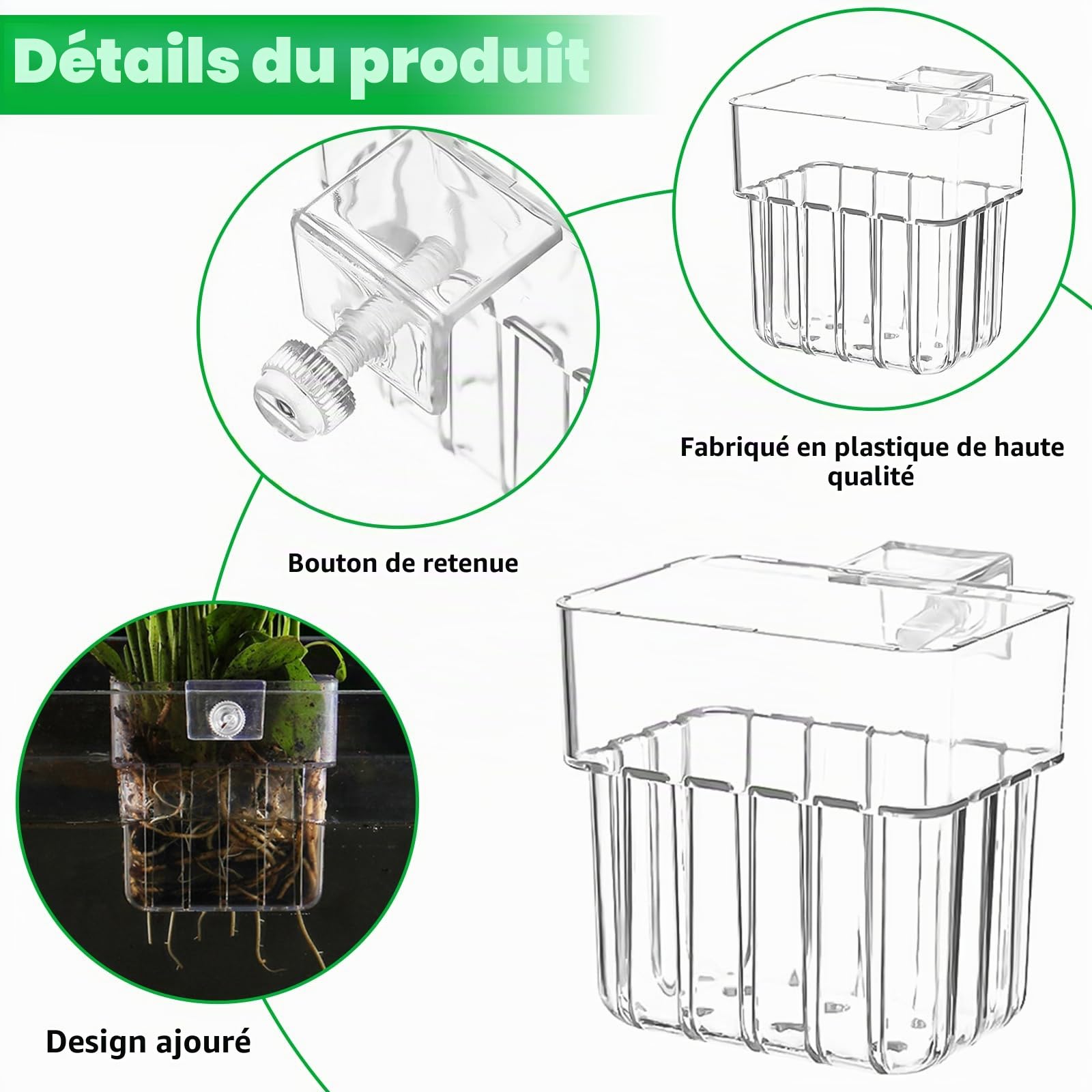 4 Stück Support de Plante D'Aquarium, Transparent mit Panier Plante Aquarium, Support de Plante D'Aquarium Suspendu für Fisch Tank Aquaponic Pflanzenkultur und Aquascape Dekorationen