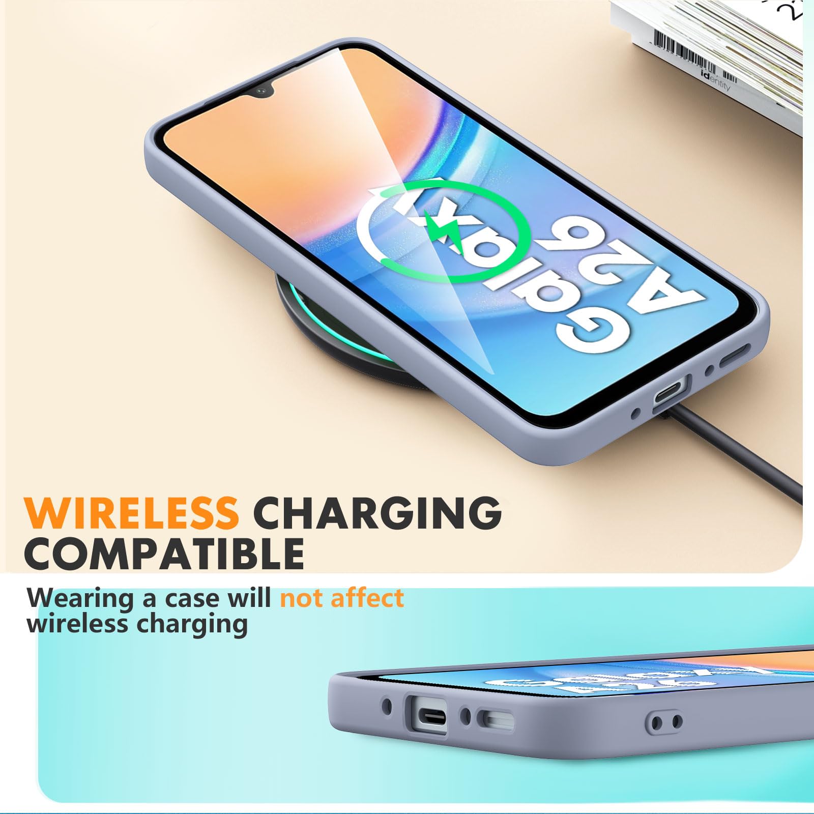 Vansdon Cover Compatibile con Samsung Galaxy A26 5G, Gomma Gel di Silicone Liquida Antiurto Custodia - Grigio Lavanda - Vista 6