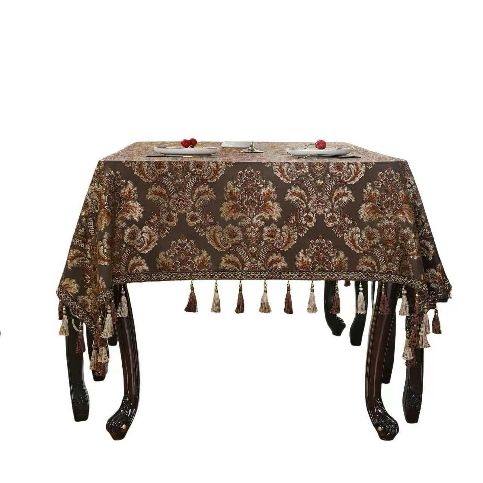 tovaglia per Uso Domestico, Antipolvere E Antimacchia, Ricamata-marrone-150 * 300