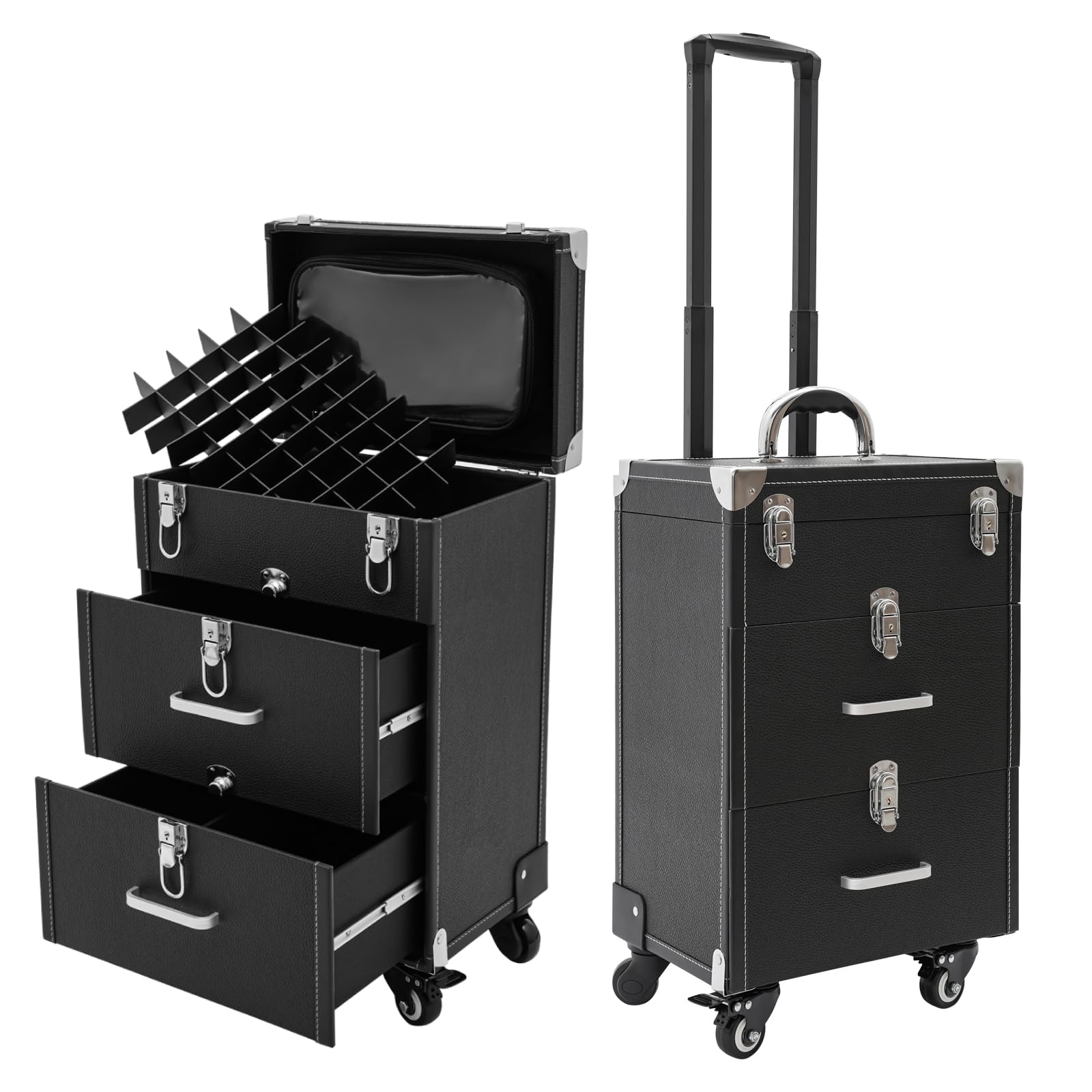 Estuche para cosméticos con Ruedas de Gran Capacidad, Estuche de Viaje con Ruedas, Caja de Almacenamiento móvil, Estuche de Maquillaje Multifuncional, Organizador de Herramientas