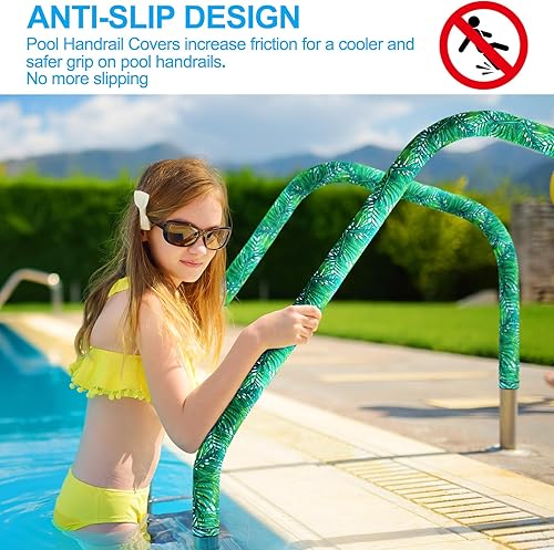 Miniatura 3 de Junkin Cubierta de barandilla de piscina cubierta de barandilla de mano para piscina, barandilla de 4 pies, agarre de riel azul antideslizante para