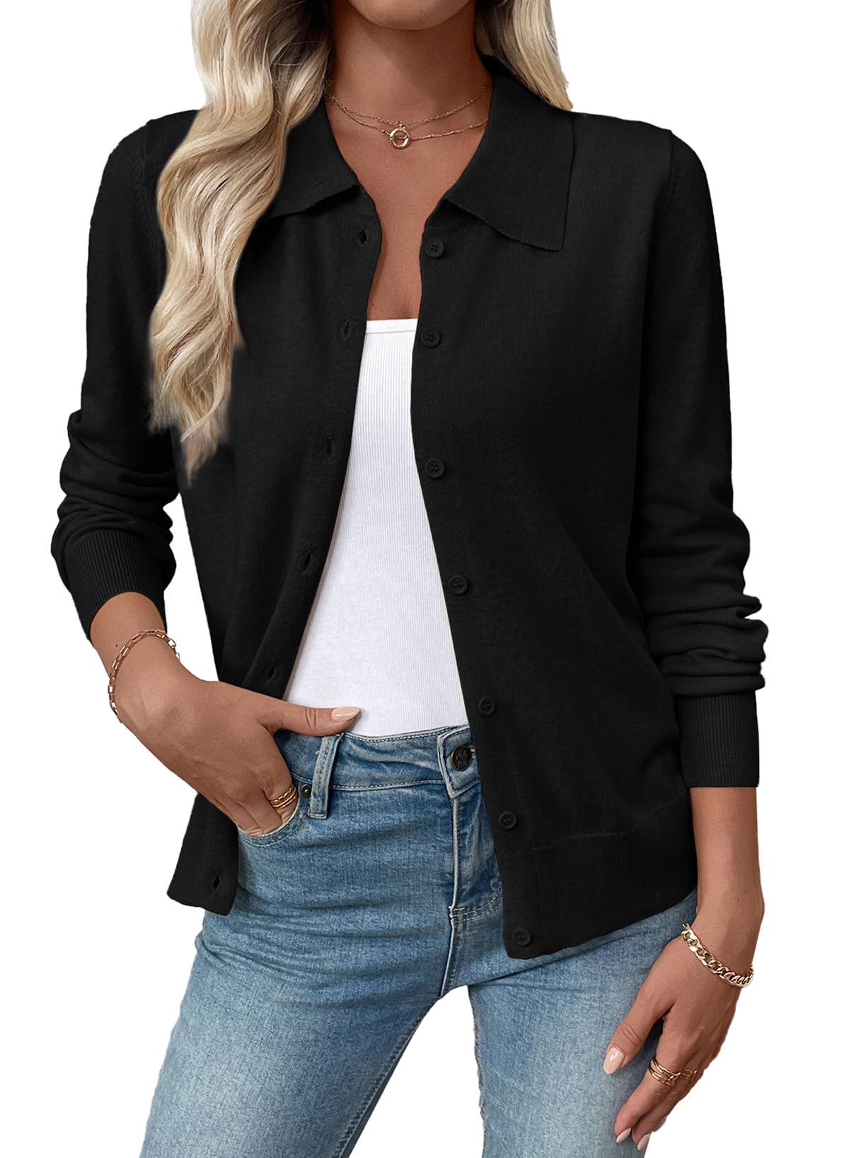 EVALESS Cardigan Sweaters for Women Wool Blend Lightweight Trendy Long Sleeve Lapel Collar Button Down Sweater Cardigans