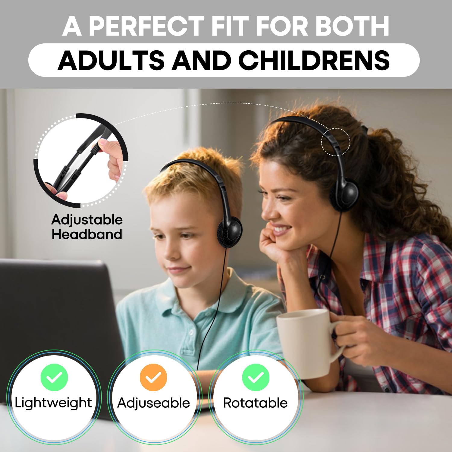 Paquete de 20 auriculares de aula para niños, estudiantes escolares, auriculares duraderos con cable, juego de clase para niños, adolescentes, niños y adultos (GS857, negro)