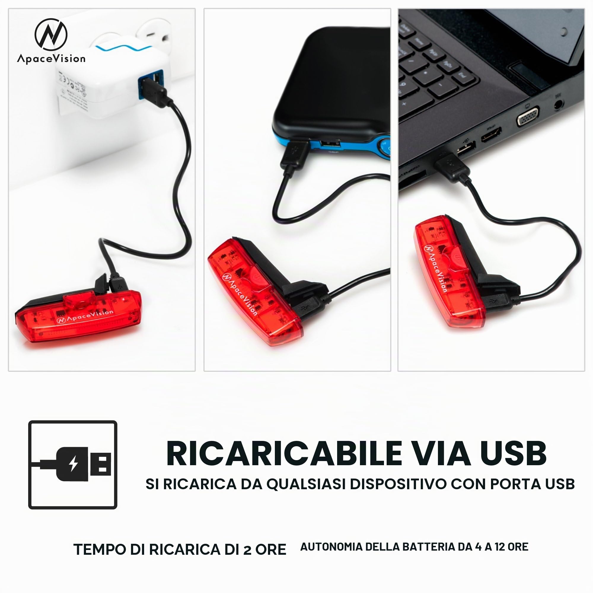 fanale posteriore per bicicletta a LED, ricaricabile tramite USB, super luminoso e facile da installare, per pedalare in tutta sicurezza