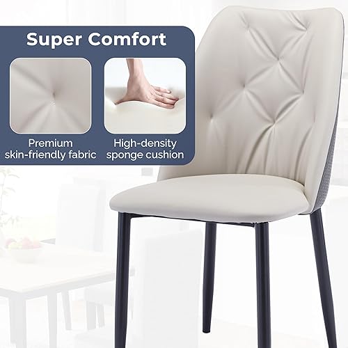 Miniatura 6 de IULULU Sillas de comedor de piel sintética, color beige, modernas, con patas chapadas en metal de hierro, negro y asiento acolchado para encimera de