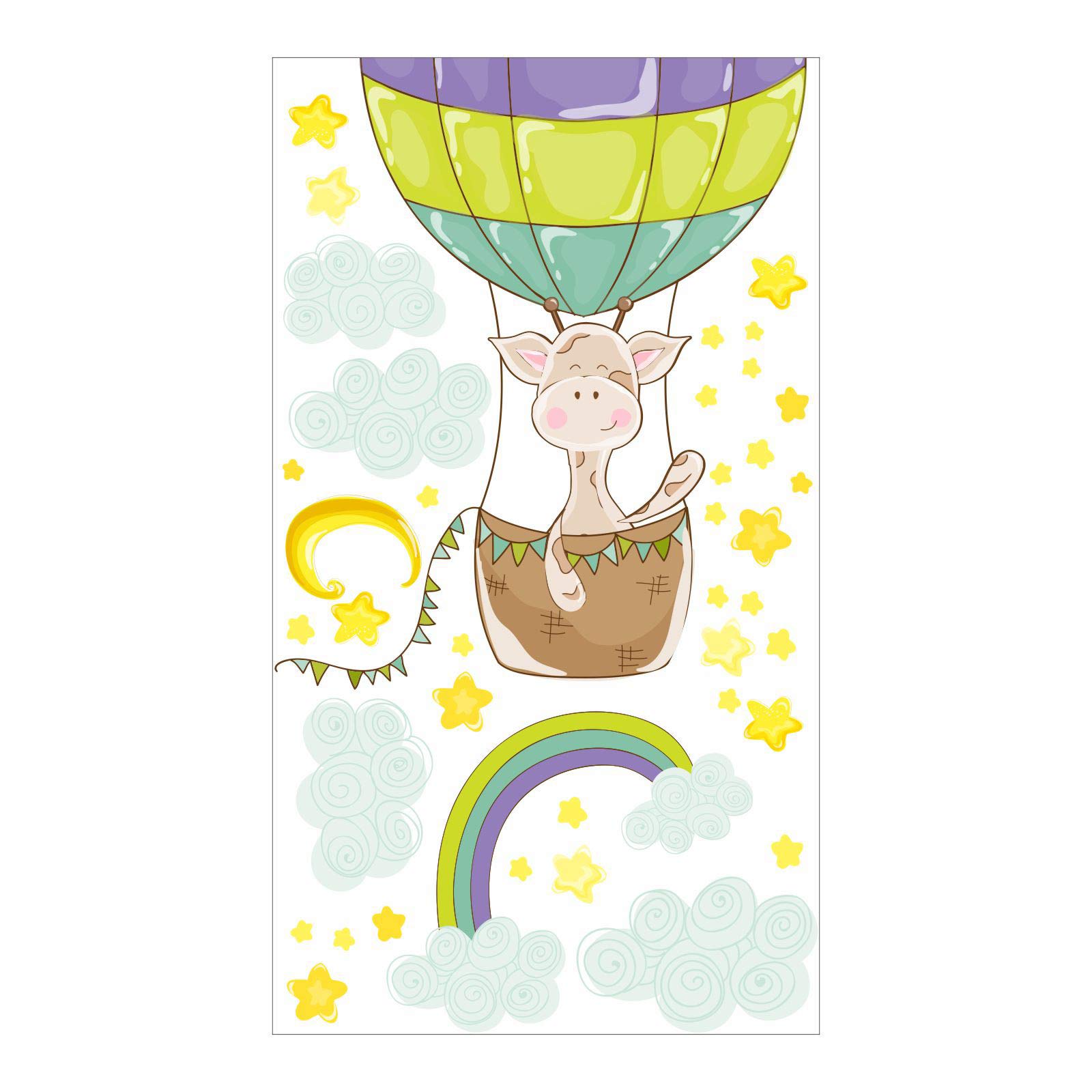 nikima 077 - Adesivo da parete per cameretta dei bambini, motivo giraffa, palloncino, in 6 misure, simpatici adesivi e adesivi per la cameretta dei bambini, dimensioni 2000 x 1120 mm