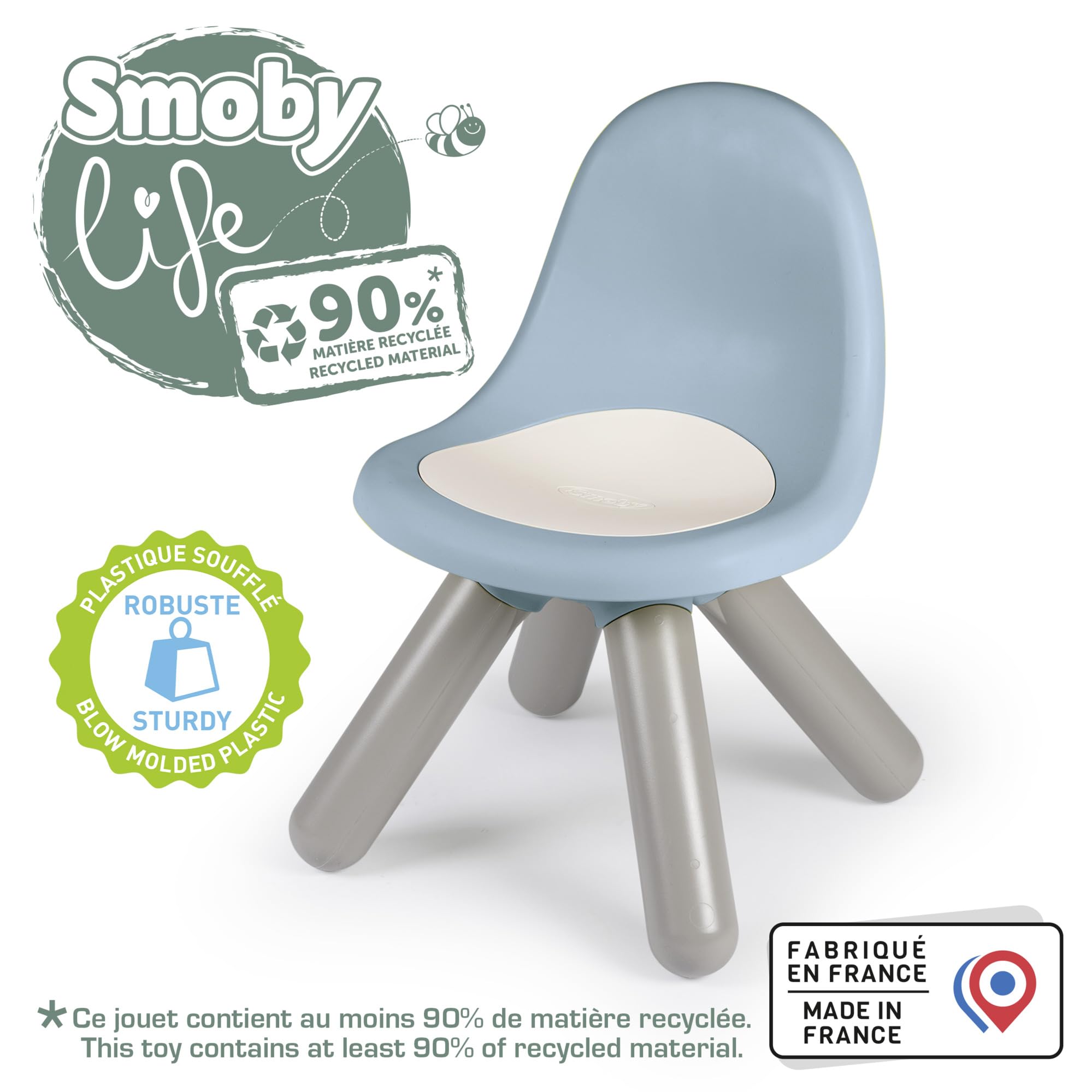 Smoby Life - Kinderstuhl Blau - Aus recyceltem Material, UV-beständig, Stabiler Kunststoff, für drinnen & draußen, ab 18 Monaten