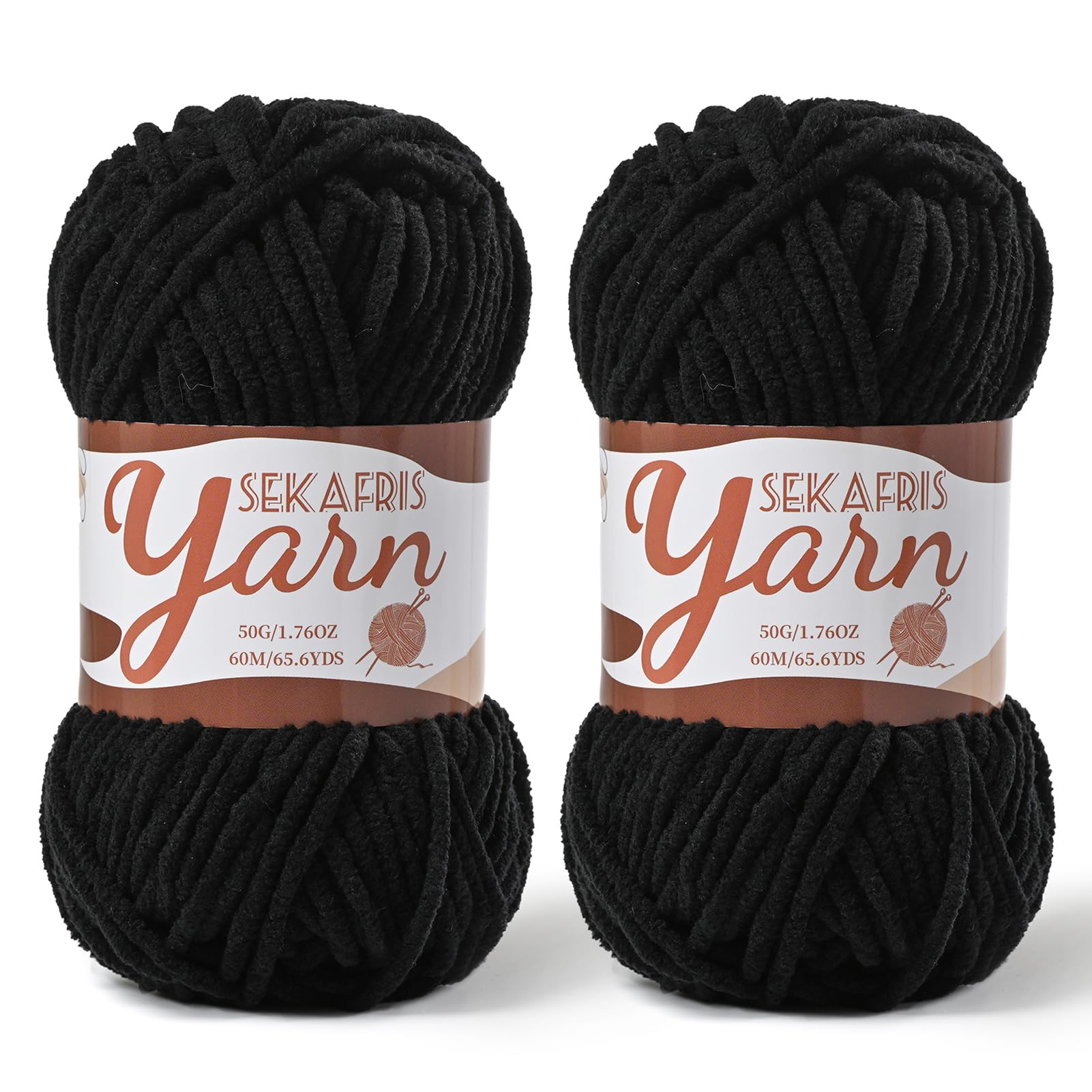 Chenille Yarn for Crocheting Crochet Black Yarn 2 Pack