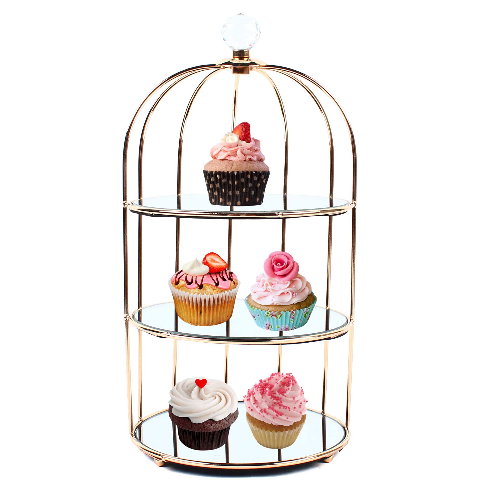 wanwanper Cake Stand, 1/2/3 Tier Bird Cage Shaped Cake Display Stand Dessert Storage Rack, Metal Cupcake Stand Dessert Display Stand for Tea Party, Wedding, Birthday, Gold (3 Layers)