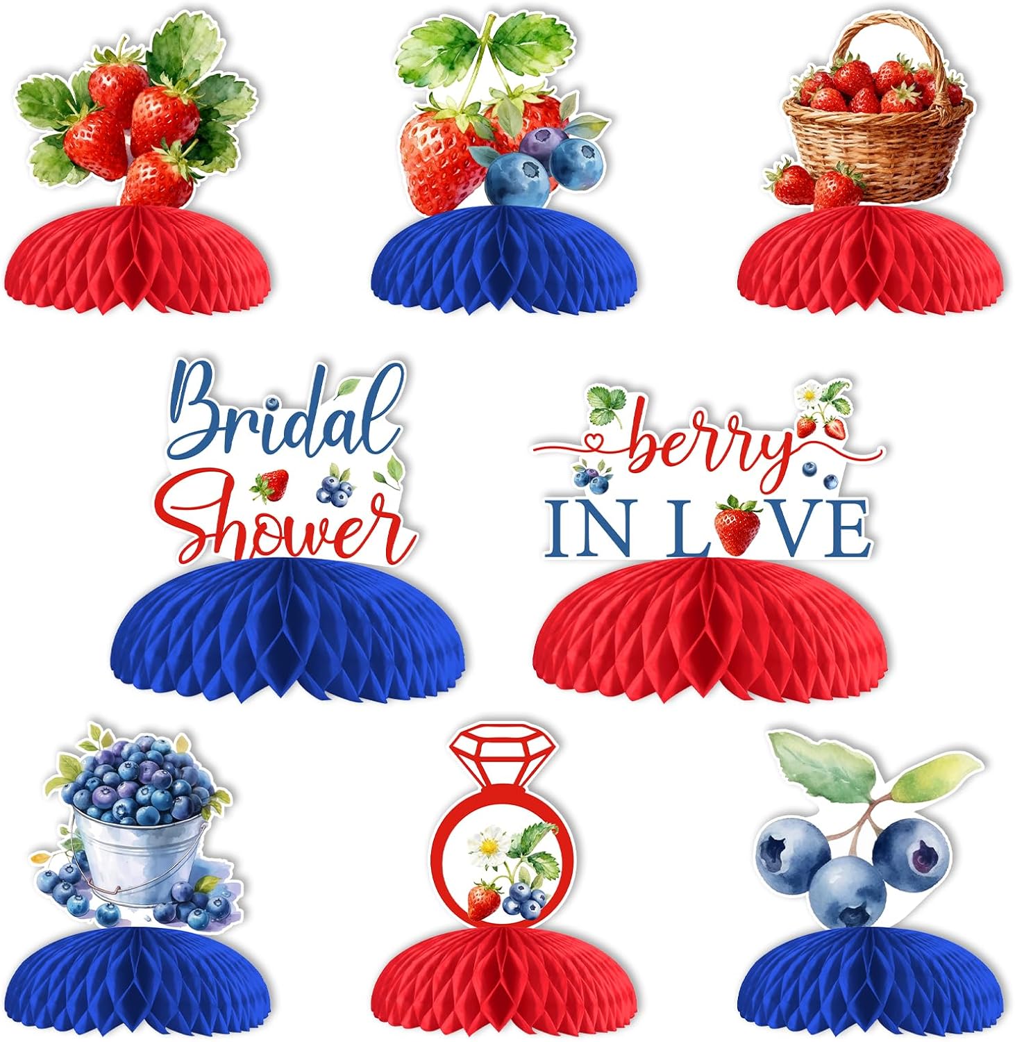 Cheereveal 8pcs Strawberry Blueberry Bachelorette Honeycomb Centerpiece, Berry in Love Table Decorations, Fruit Berry Raspberry Themed Bridal Shower Birthday Baby Shower Party Supplies