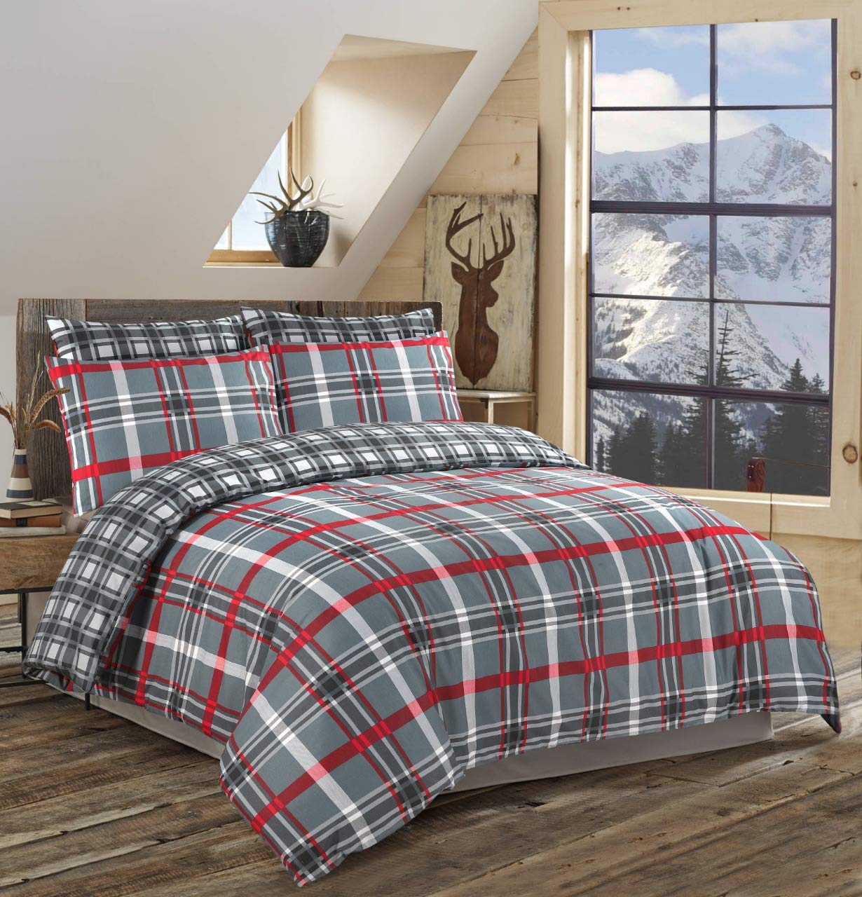Luxury Printed Duvet Cover Set with Pillowcases, Microfiber Bedding, King Size, Hotel Quality (Check Charcoal, King) โ image 1