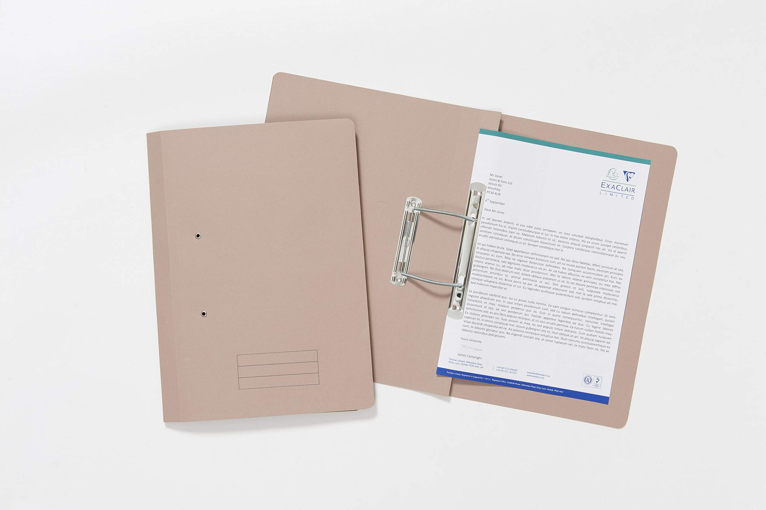 Exacompta - Ref TFM50-BUFZ - Spiral Files for Punched Papers, A4 & Foolscap, 285gsm Medium Weight Premium Manilla, 350mm x 250mm, Metal Spring Mechanism - Buff, Pack of 50
