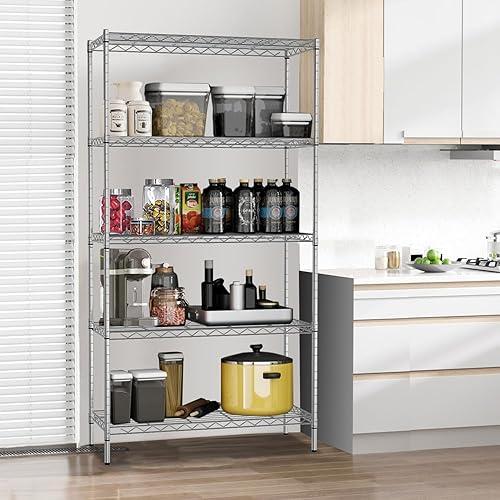 Miniatura 4 de Estantes de almacenamiento de metal de 5 niveles, 36 pulgadas de largo x 14 pulgadas de ancho x 72 pulgadas de alto, estantería de alambre ajustable