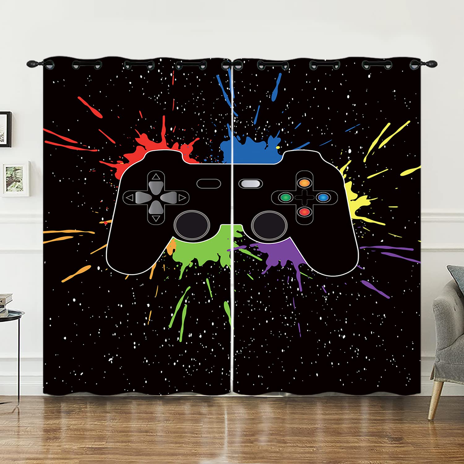 AILONEN Gamer Curtains for Boys Bedroom Kids Gamepad Window Curtain,Boys Video Games Window Treatment Drapes Coloful Decor Grommet Curtains 2 Panels