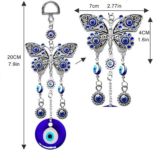 Miniatura 4 de Dije de pared creativo hecho a mano con ojos azules retro de ojo malvado de metal plateado, dije de buena suerte, oficina, decoración de automóvil