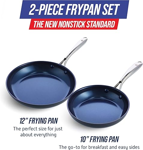 Miniatura 3 de Blue Diamond Cookware - Juego de sartenes de 10 y 12 pulgadas, cerámica anodizada dura, antiadherente, sin ácido perfluorooctanoico (PFOA), apto