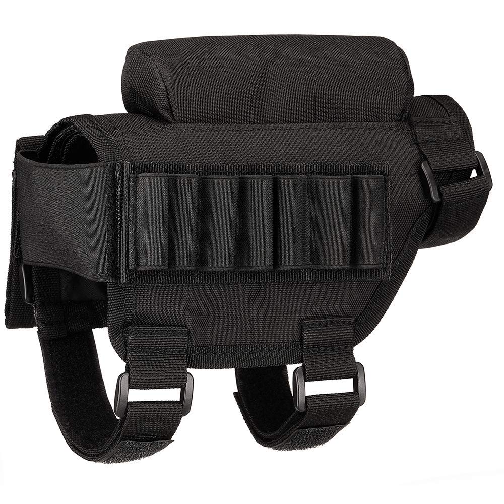 FARMSOLDIER Tactical Gun Buttstock Shell Holder,Portable Adjustable Rifle Cheek Rest Pouch,2 Molle Pouch 7 Grid Shells Pack for Hunting Shooting (BK)