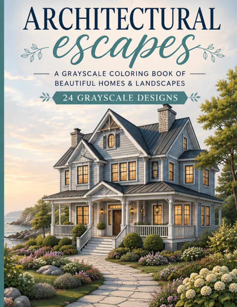 Architectural Escapes Adult Coloring Book: A grayscale coloring book of beautiful homes & landscapes