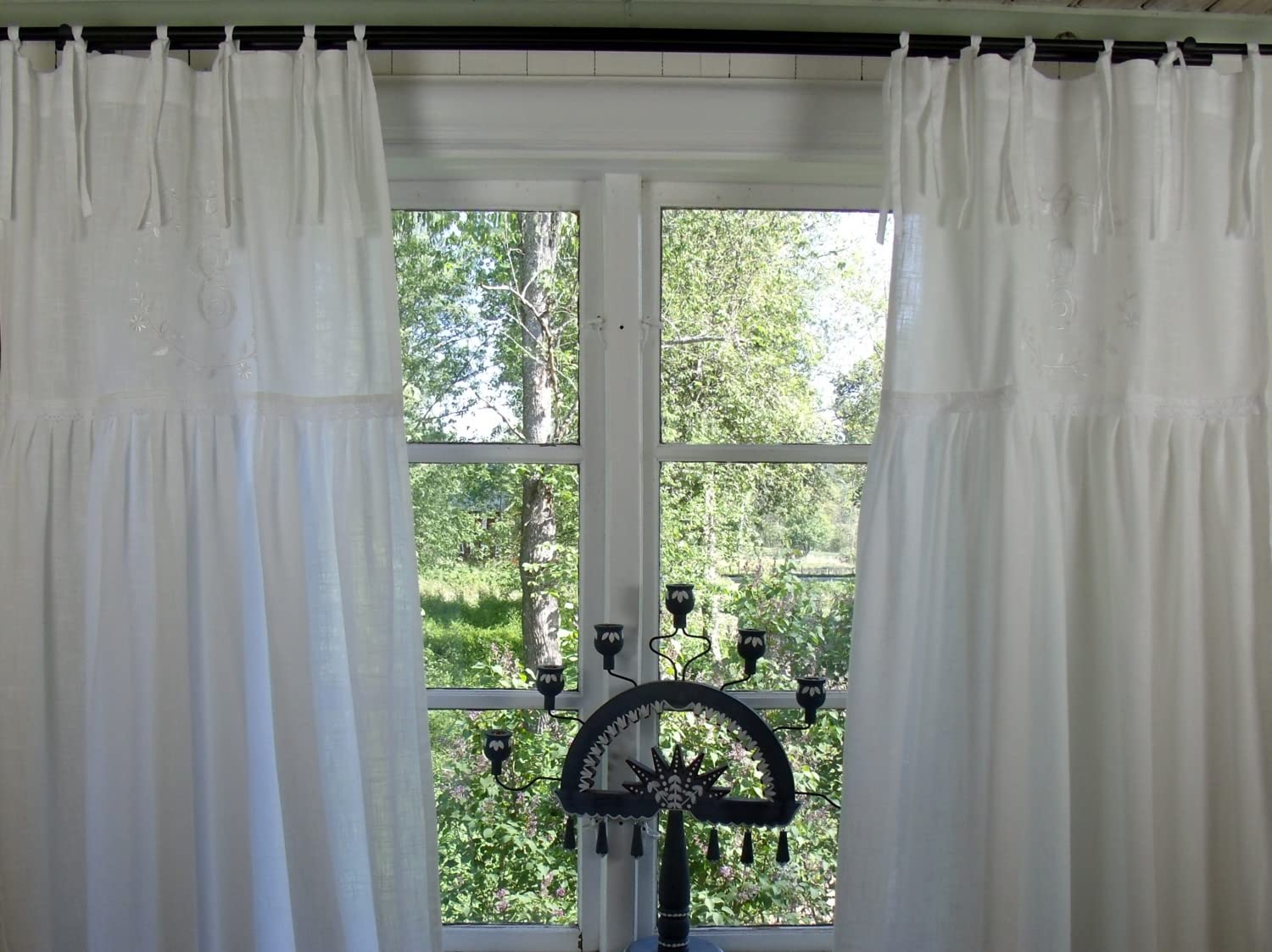 WEIß Vorhang Emilia NY Gardinen Schals 70-140x250 cm BxL(H) 2 Stück Bandaufhängung Vorhangset Shabby Vintage L