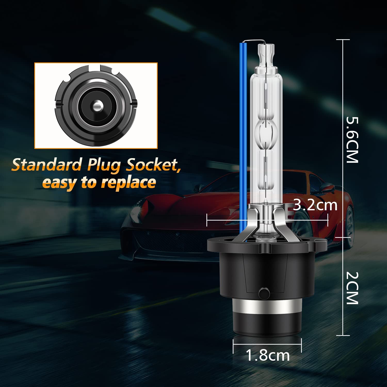 D4S Bombillas de Xenón 35W 8000K, Azul Frío Brillo Faros Bi-Xenón Kit de Luces de Conversión a Xenón Actualice los Conjuntos de Faros del Automóvil HID/Original de Xenon, 1 Par