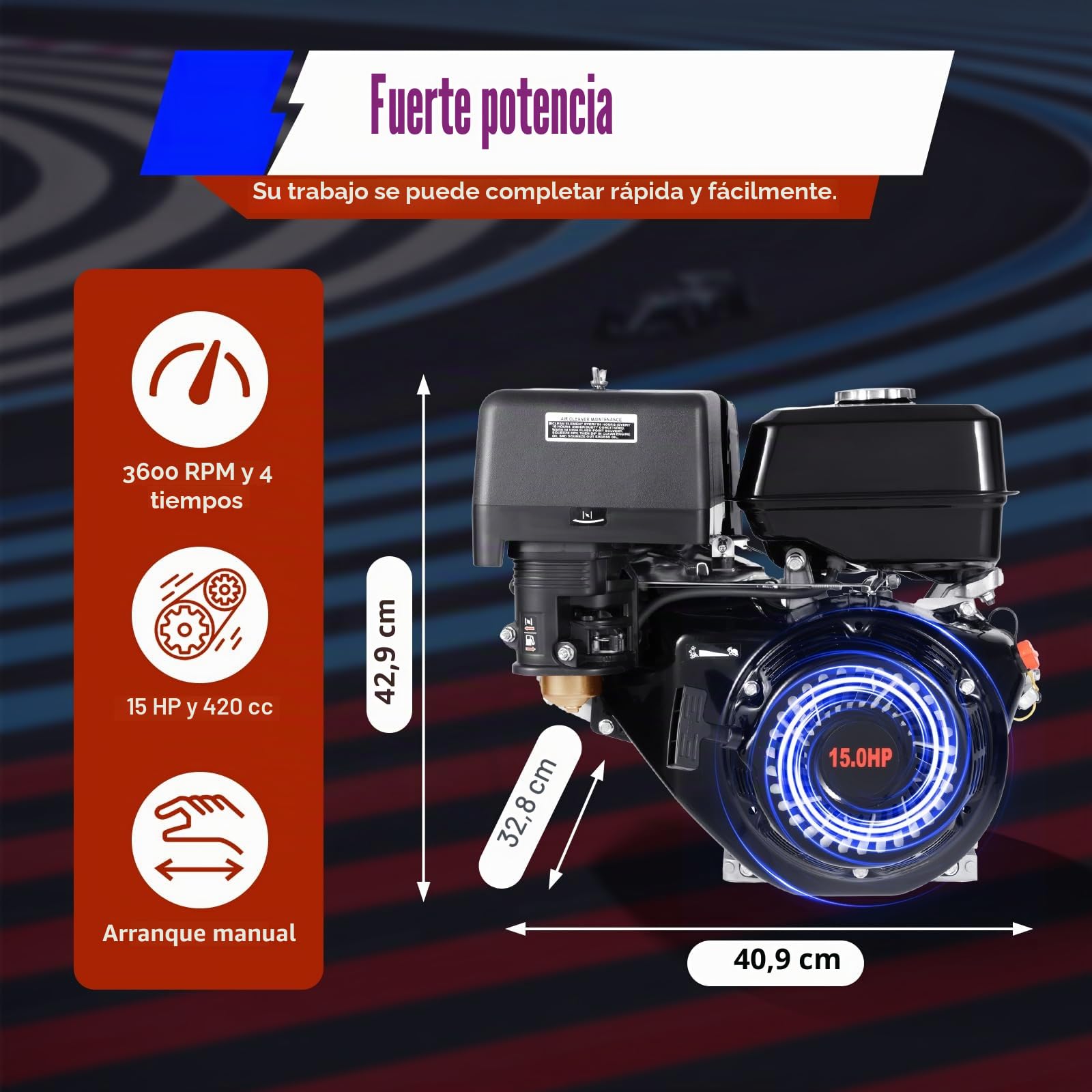 Motor de gasolina de 15 CV negro 4 tiempos 420cc motor de transmisión motor estacionario 9kw refrigeración por aire para kart compresor generador limpiadora de alta presión mezcladora de cemento
