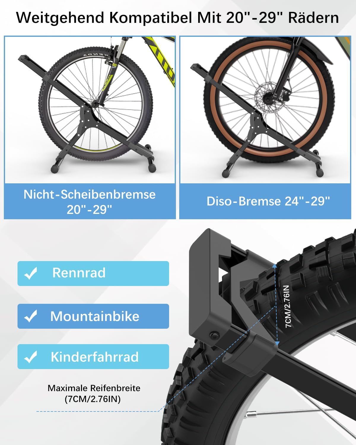 Wyxron Fahrradständer Boden, Freistehend Stahl 20“-29“ für Vorderreifen