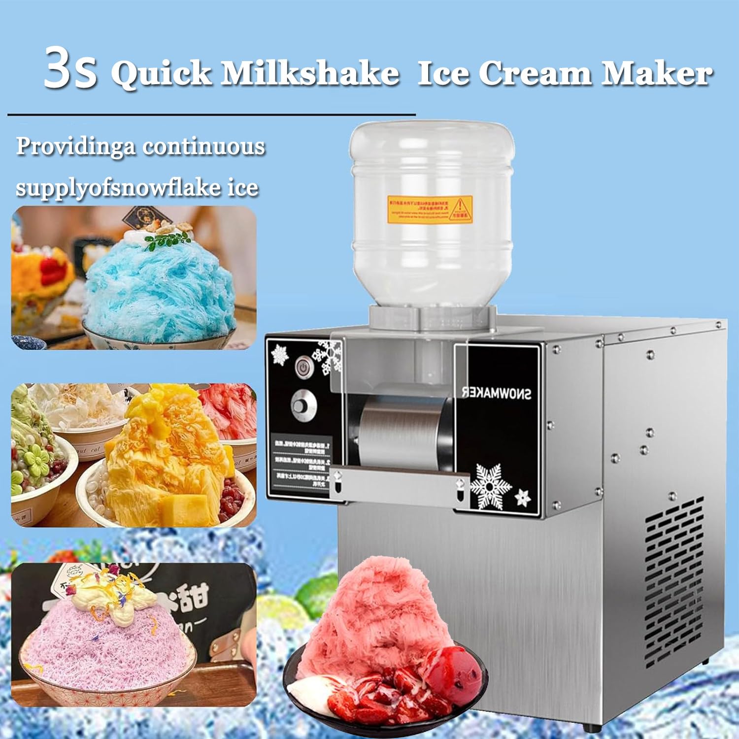 Machine à glace pilée professionnelle, machine à glace automatique pour bingsu coréen et kakigori hawaïen, haute capacité de 120 kg
