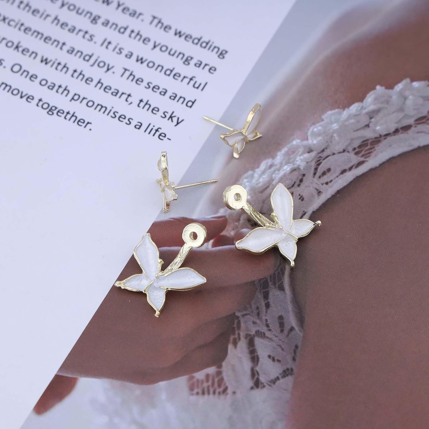 Vintage Butterfly Ear Jacket Earrings Butterfly Jacket Earrings Butterfly Ear Climber Earrings Front Back Pearl Earrings for Women - Image 4