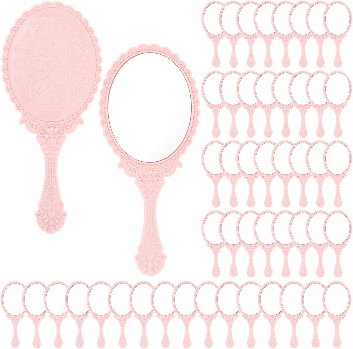 48 Pack Vintage Handheld Mirrors for Makeup, Brass Gold Embossed Floral Portable Princess Mirror with Handle, Decorative Travel Cosmetic Purse Mirror for Women, Party Favors, Classroom