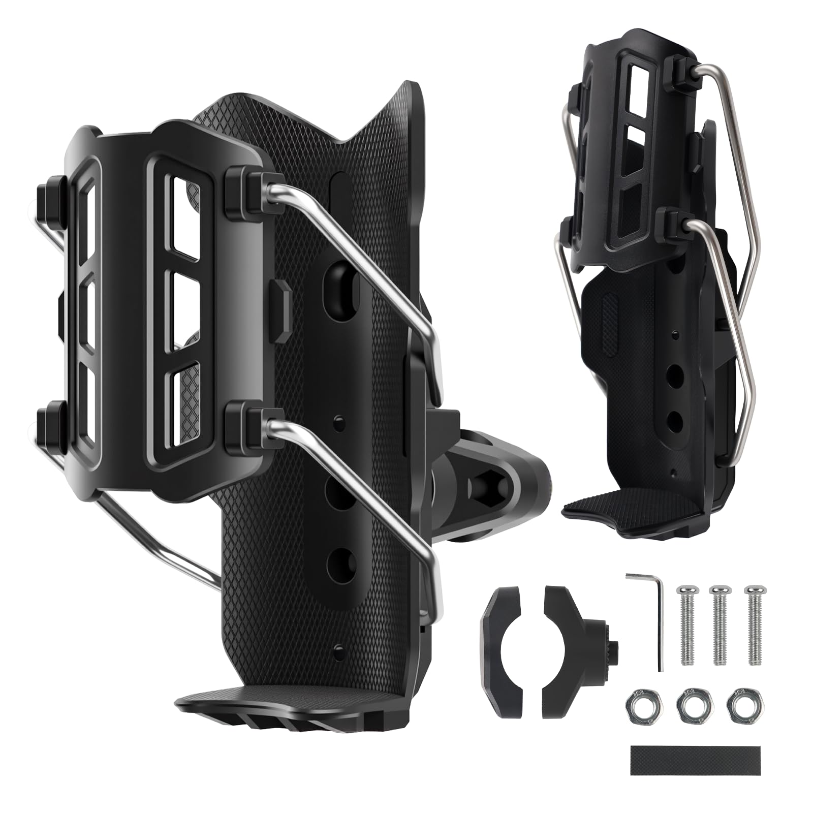 PAPAcroscoma Adaptive Cycling Bottle Holder, Motorcycle Bike Water Bottle Holder Adaptive 360 Degree Rotating Adjustable Handlebar Automatic Clamping Mechanism for Diameter 2'' - 3'' Cup (Black)