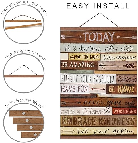 Miniatura 2 de HoozGee Marco magnético para colgar pósteres e inspirador arte de pared motivacional de madera clara, lienzo, impresiones de arte de madera clara,