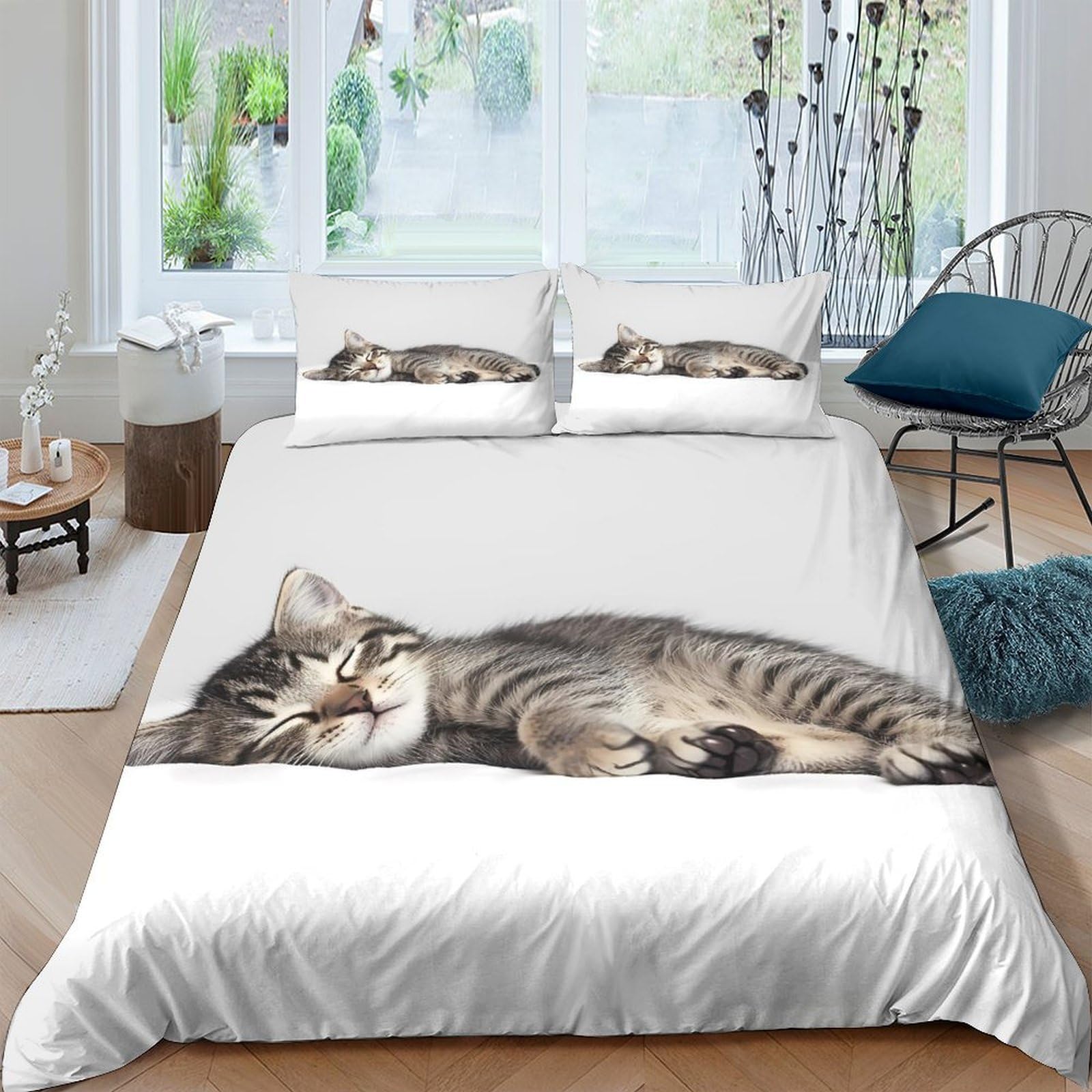 Ctjqhvkz Style-7 3D Printed Tabby Cat Fitted Sheet Microfiber Soft Bedroom Decor Realistic Animal Mattress Cover For Home Single（135X200cm）