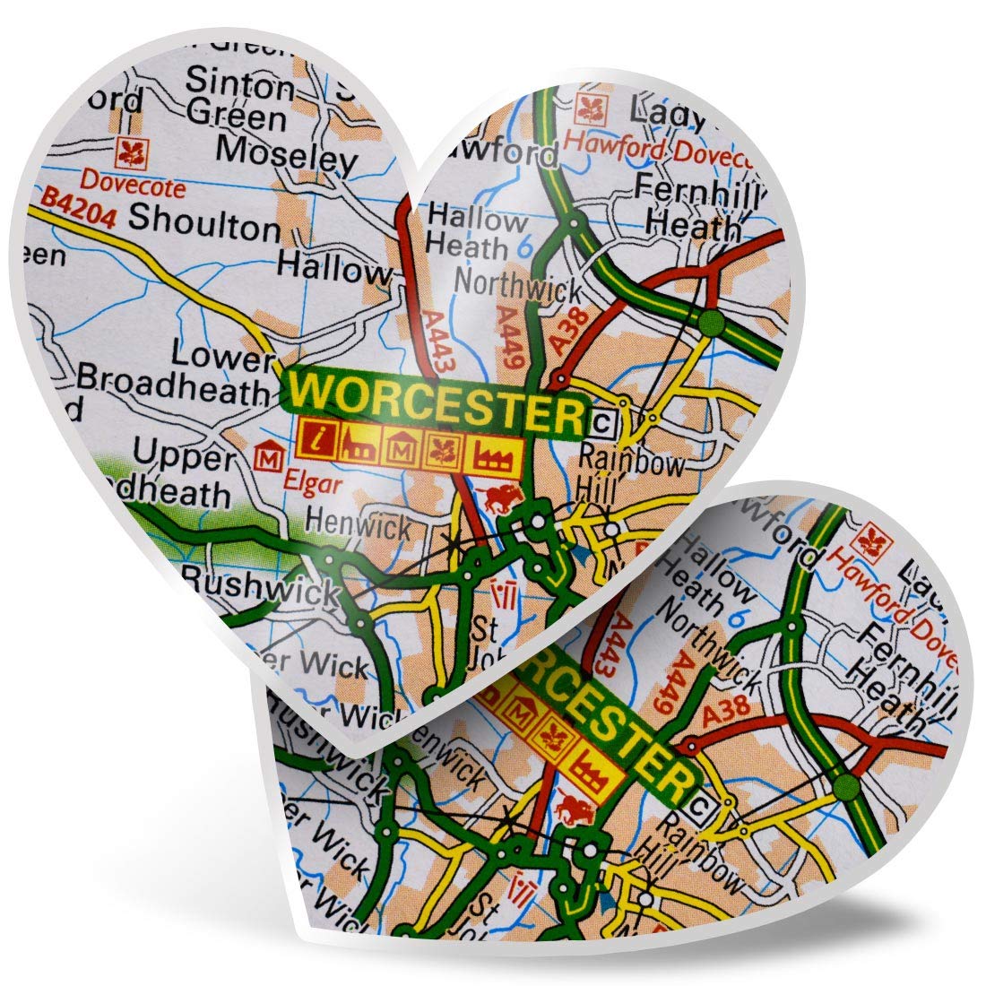 2 x 7.5cm Heart Stickers - Worcester England Travel Holiday UK Map Decals 46470