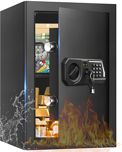 3.4 Cub Large Safes for Home Use, Digital Security Home Safe Box Fireproof Waterproof with Digital Keypad, Alarm System and Removable Shelf,