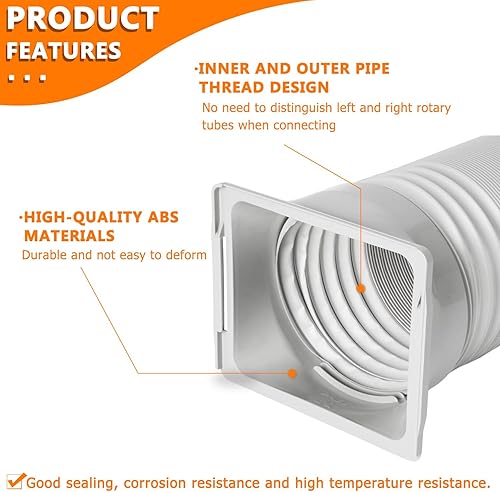 Miniatura 3 de HAUREW Acoplador de manguera de escape cuadrado para aire acondicionado portátil de 5.9 pulgadas, adaptador de ventana cuadrada a redonda, conector