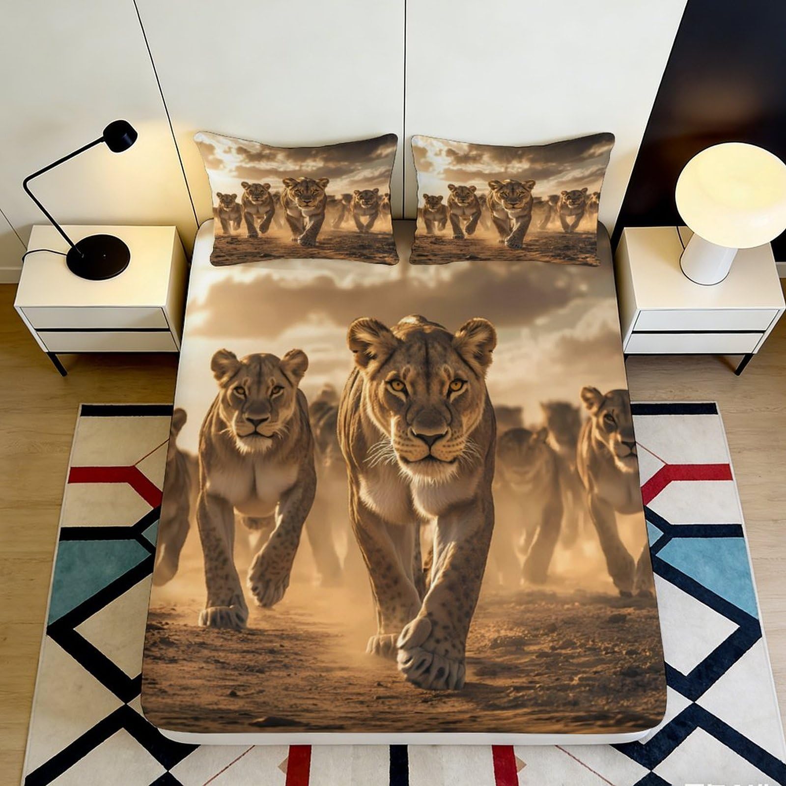 3D Printed Lion Pride Fitted Sheet Microfiber Soft Bed Sheet Safari Animal Mattress Cover Bedroom Decor 90x200x25cm