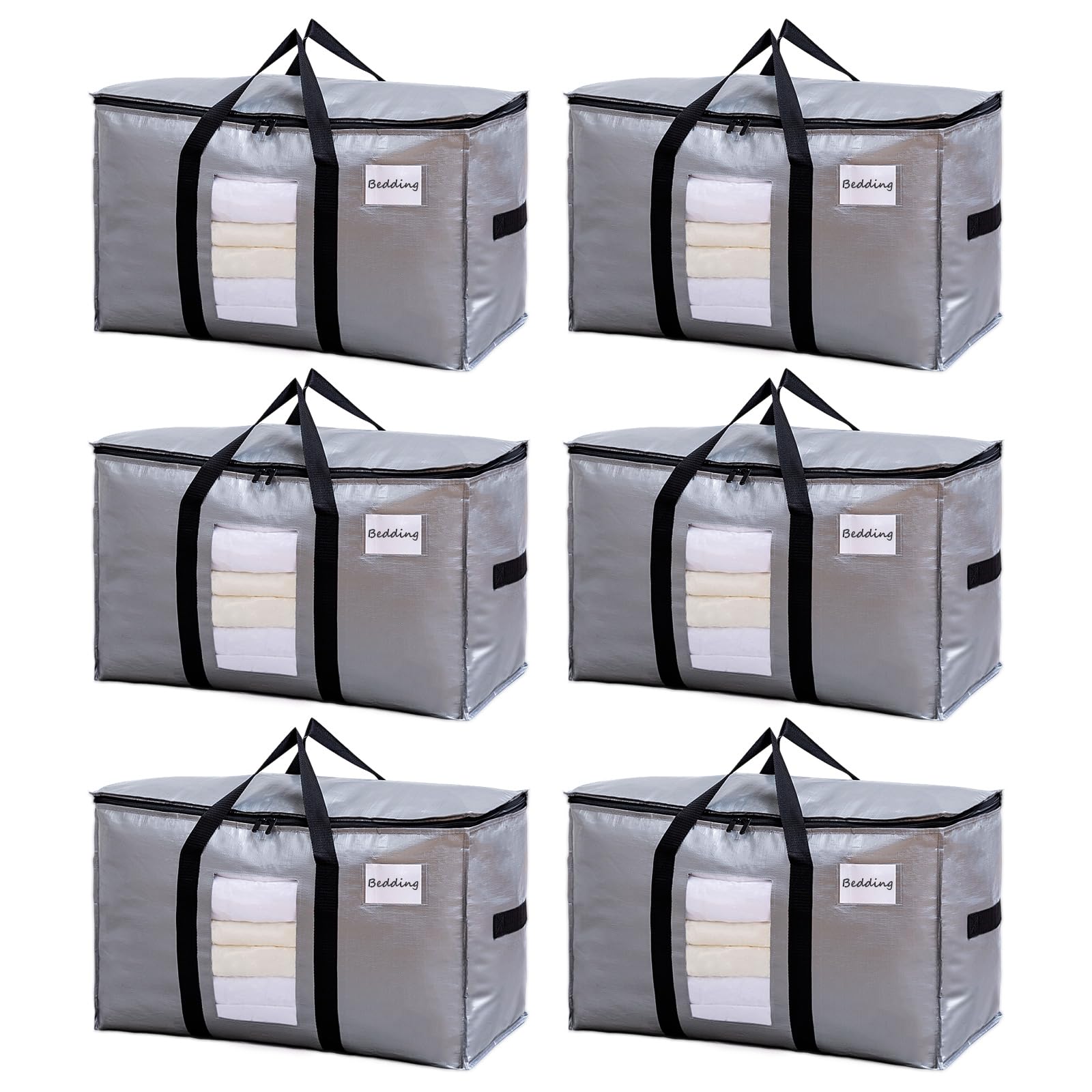 TAILI 6 Pack Silver Extra Large Moving Bags,Storage Bag with Visible Window