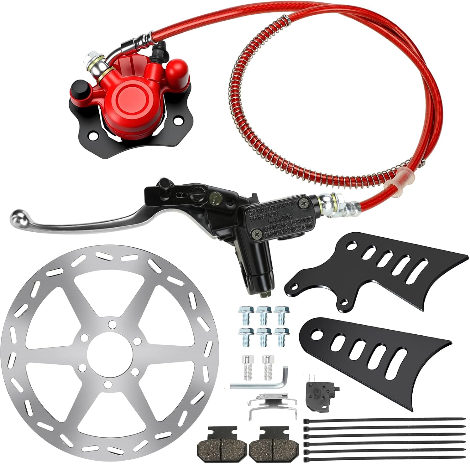 Mini Bike Hydraulic Brake Kit 180mm Disc Brake Rotor Caliper Compatible with Monster Moto 80cc Parts Mega Moto MMB80 MMB105 Motovox MBX10 MBX11 105cc Accessories 4" Rear Stretch Tabs Bracket