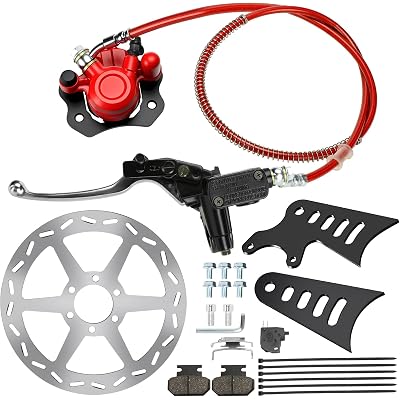 Mini Bike Hydraulic Brake Kit 180mm Disc Brake Rotor Caliper Compatible with Monster Moto 80cc Parts Mega Moto MMB80 MMB105 Motovox MBX10 MBX11 105cc Accessories 4" Rear Stretch Tabs Bracket