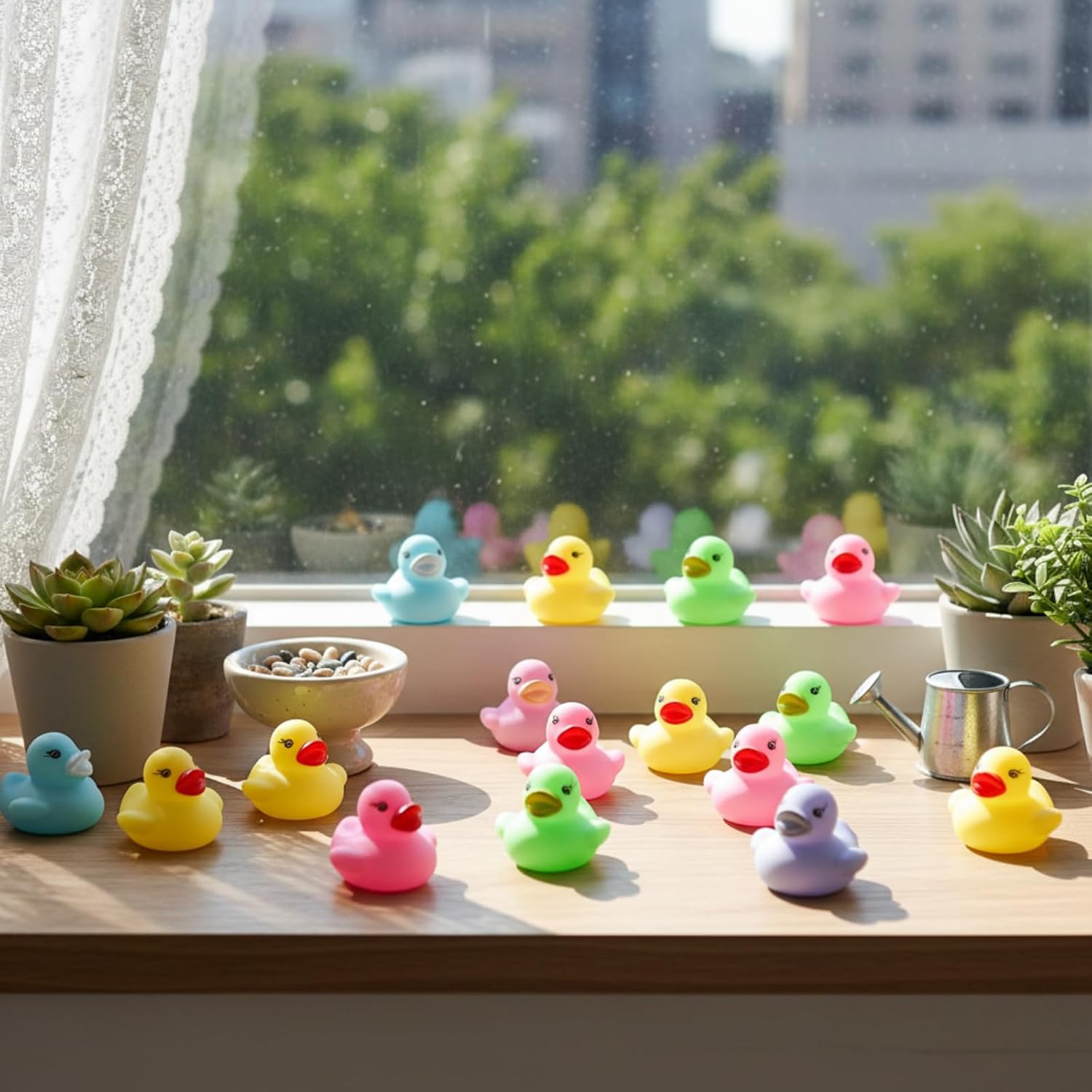 Teling 200 Pcs Mini Rubber Ducks in Bulk Yellow Small Rubber Ducks Bulk Tiny Squeak Duckies for Birthday Party Favor Gift